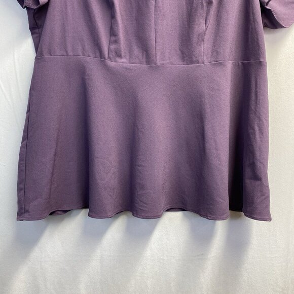 TORRID Cris Cross Crew-Neck Short Cap Sleeve Peplum Blouse Women Sz 0 Purple - Picture 13 of 16